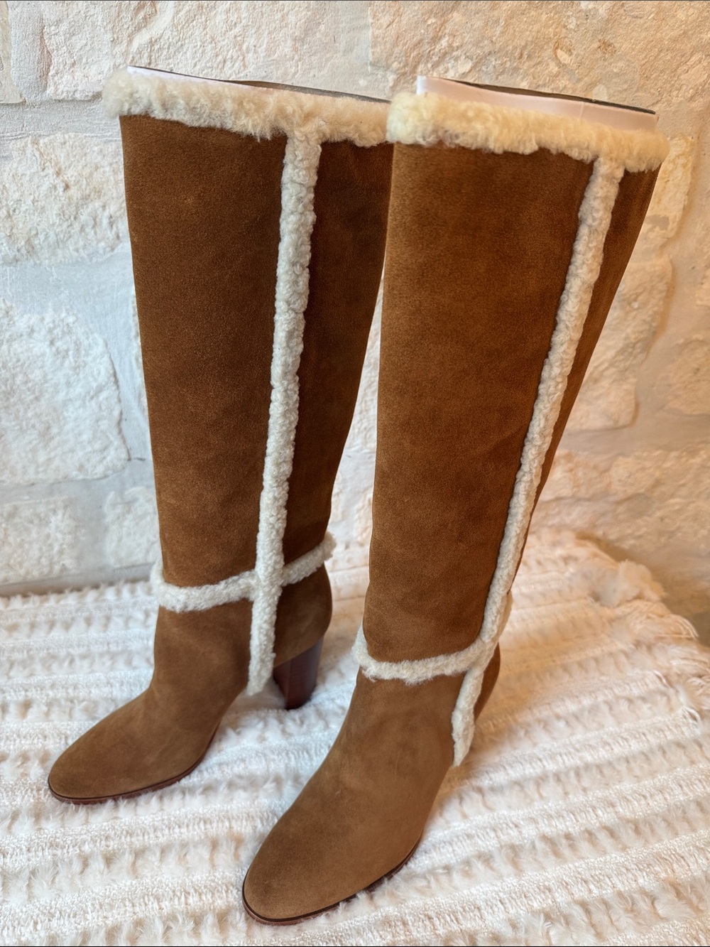 Lauren Ralph Lauren Chestnut Suede Tall Shearling-Trim Boots (Gorgeous) - Picture 2 of 11